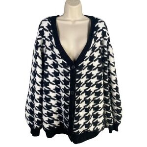 Fashion Nova Houndstooth Cardigan Sweater Womens Large Oversized Cozy Preppy